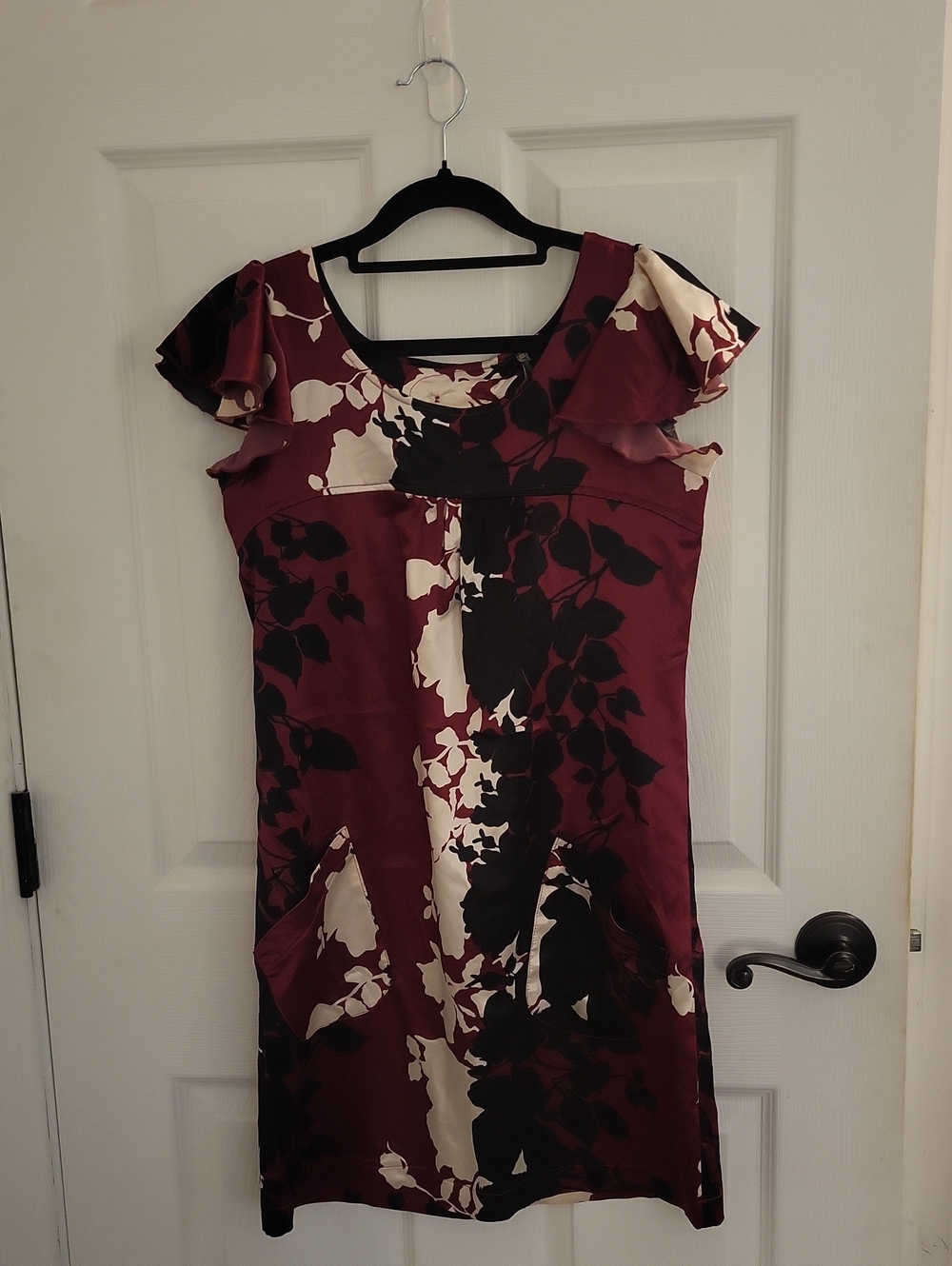 Passport Burgundy Floral Flutter Sleeve Dress